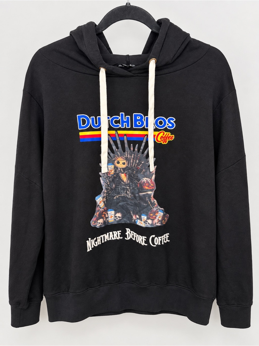 Dutch Bros Nightmare Before Coffee Fan Made Graphic Hoodie Black Size Large